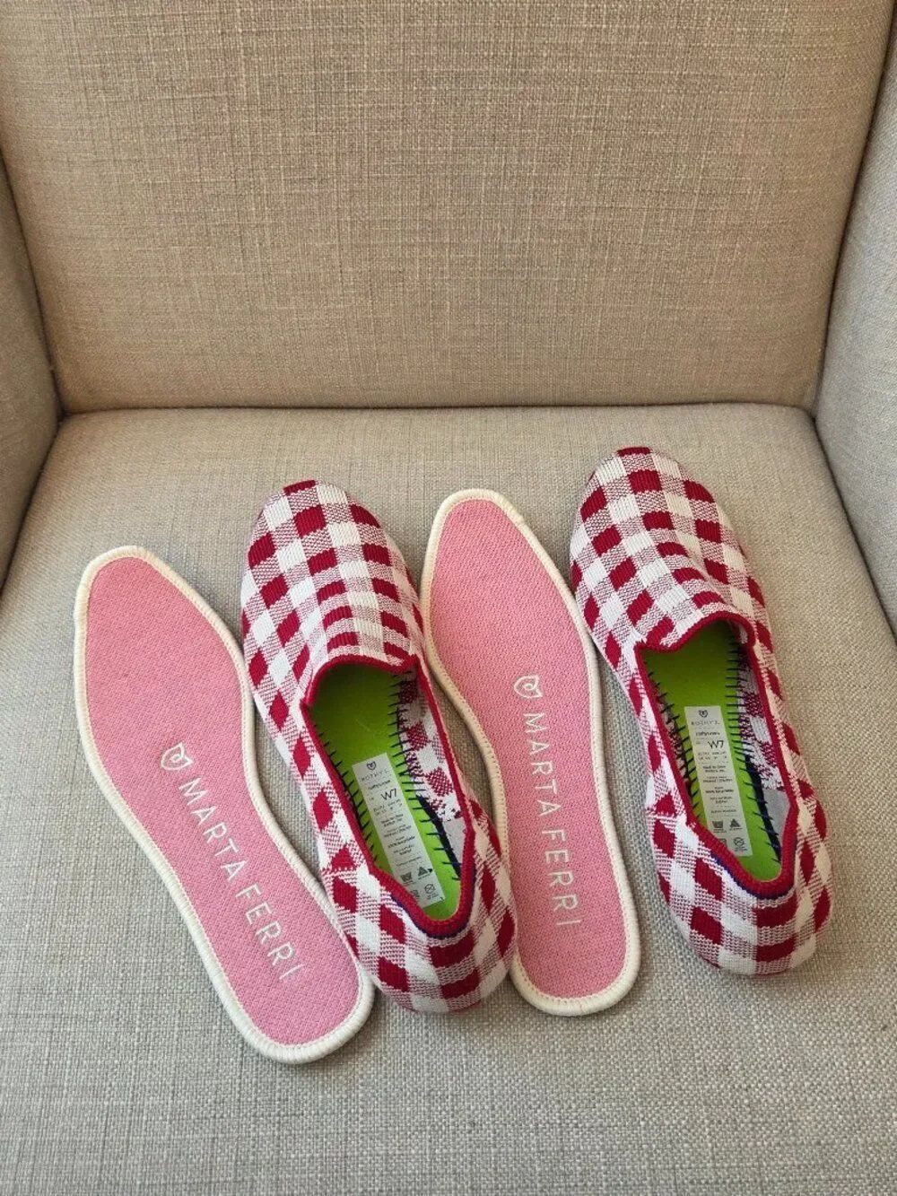 Rothys x Marta Ferri Scarlett Check Loafers Size 7 Red White Gingham Plaid Shoe - Picture 7 of 12